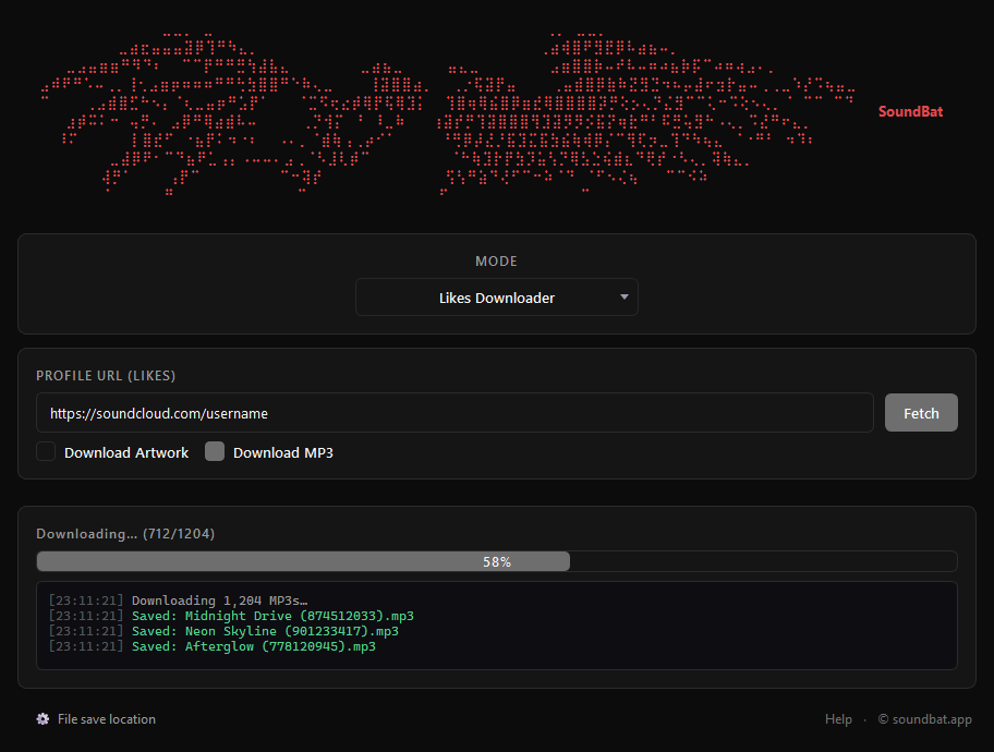 Batch MP3 download in progress